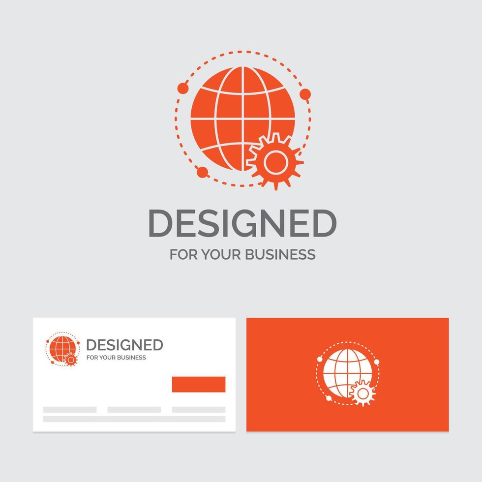 modèle de logo d'entreprise pour connecté. en ligne. monde. globe. multijoueur. cartes de visite orange avec modèle de logo de marque. vecteur