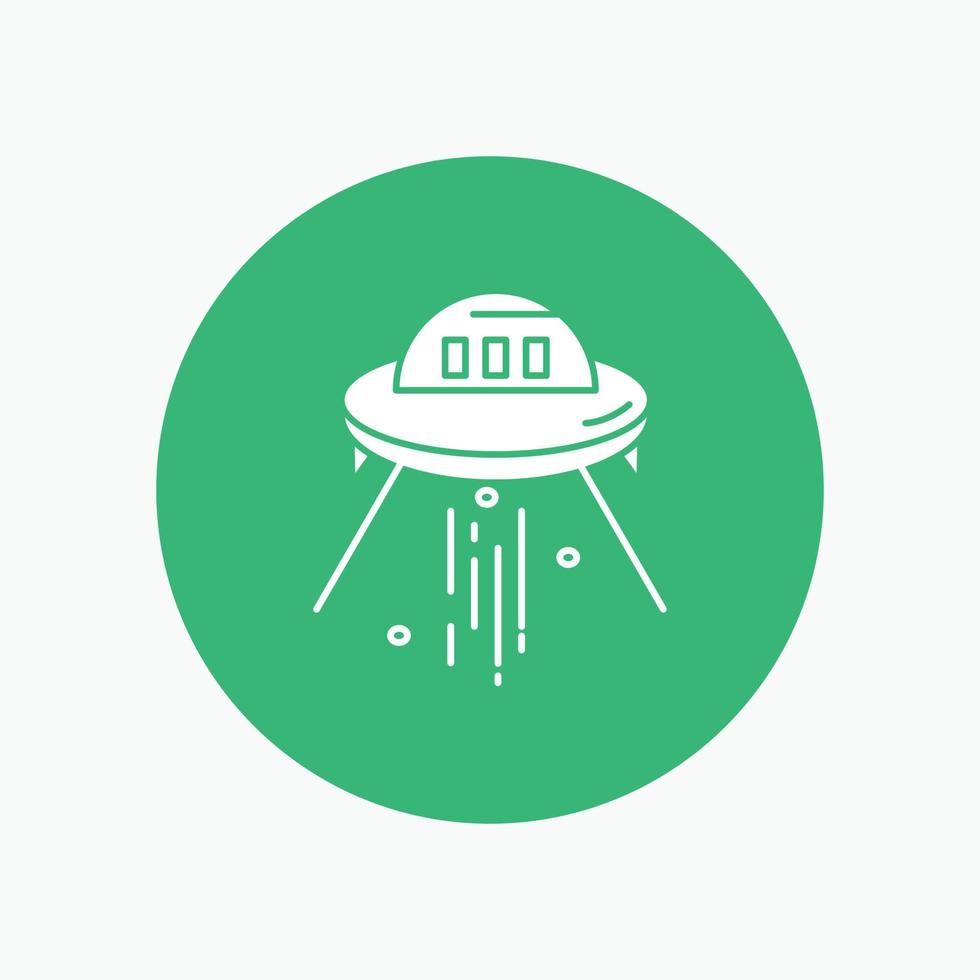 vaisseau spatial. espace. bateau. fusée. icône de glyphe blanc extraterrestre en cercle. illustration de bouton de vecteur