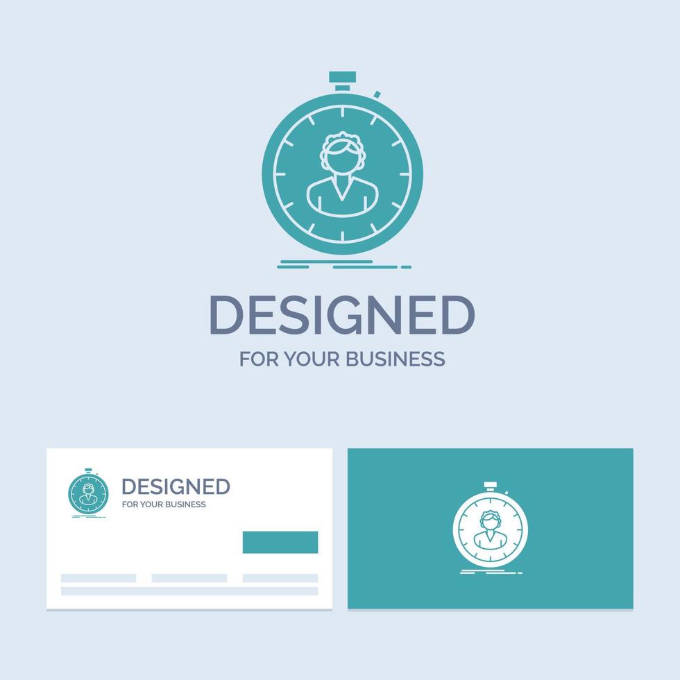 vite. la rapidité. chronomètre. minuteur. symbole d'icône de glyphe de logo d'entreprise de fille pour votre entreprise. cartes de visite turquoise avec modèle de logo de marque. vecteur