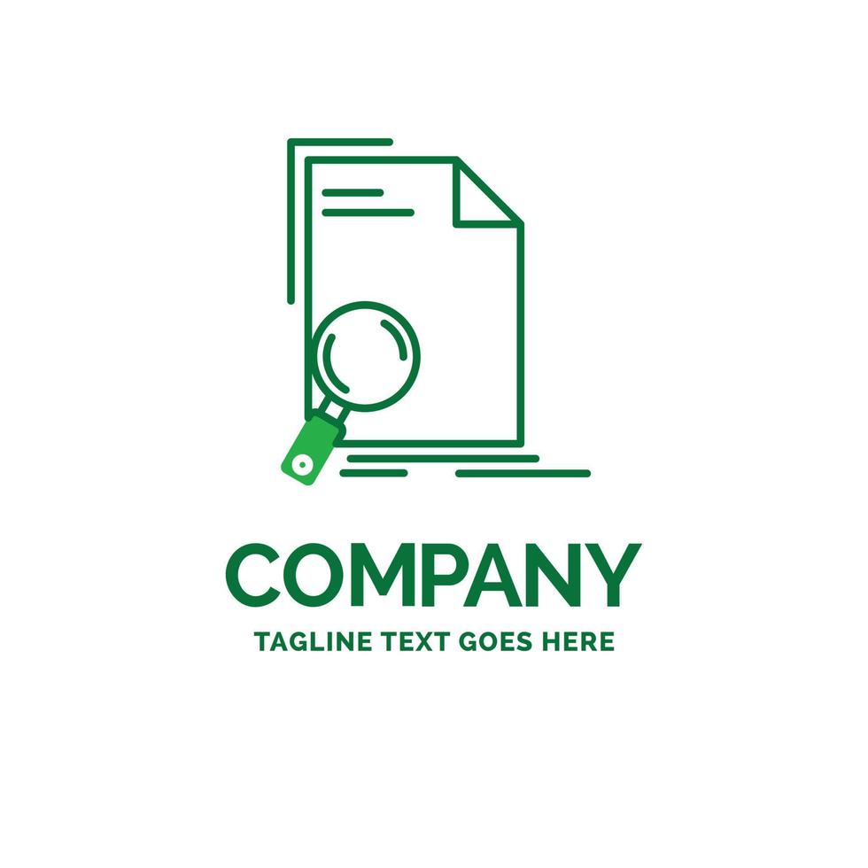 une analyse. document. dossier. trouver. modèle de logo d'entreprise plat de page. conception de marque verte créative. vecteur