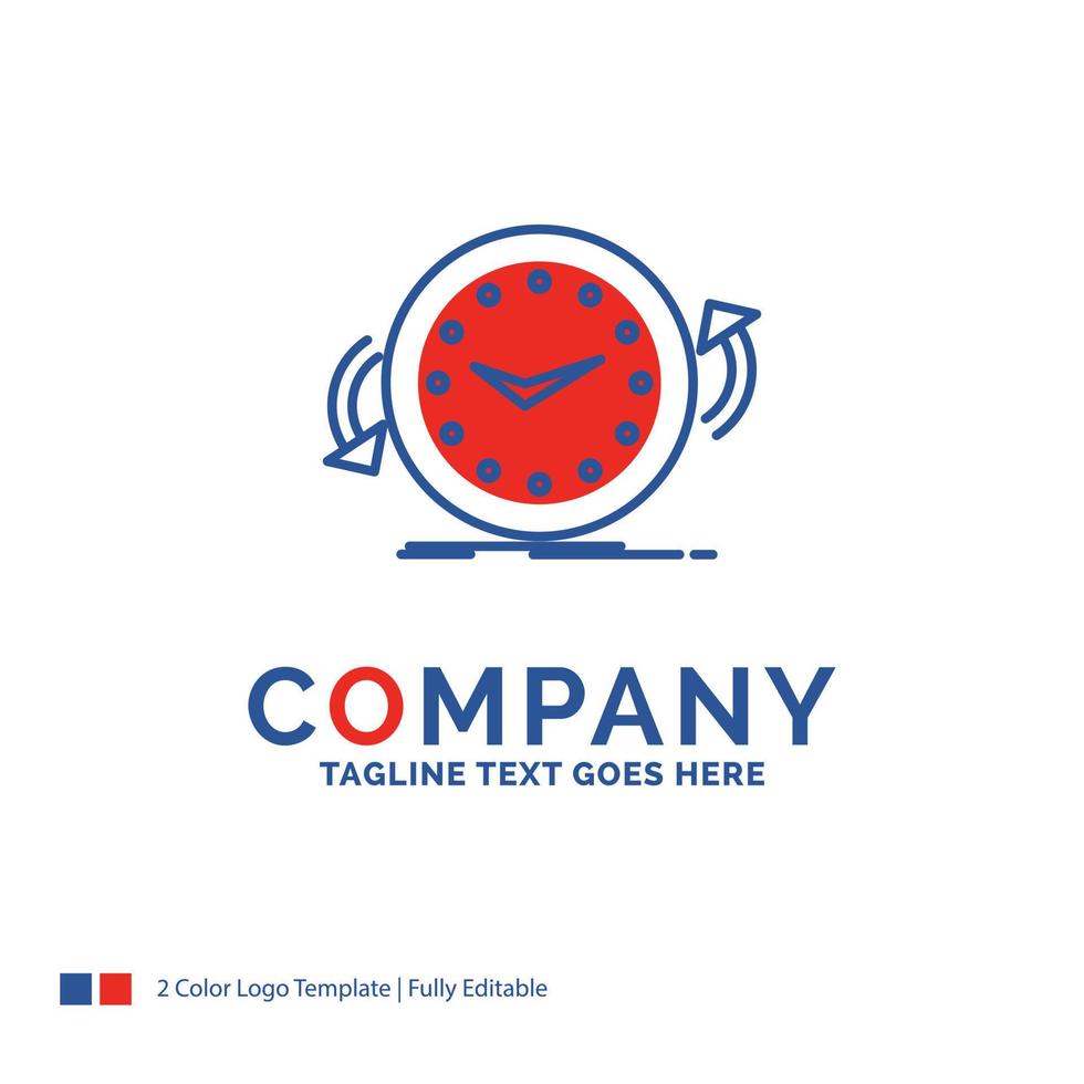 création du logo du nom de l'entreprise pour la sauvegarde. l'horloge. dans le sens des aiguilles d'une montre. compteur. temps. conception de nom de marque bleu et rouge avec place pour le slogan. modèle de logo créatif abstrait pour petites et grandes entreprises. vecteur