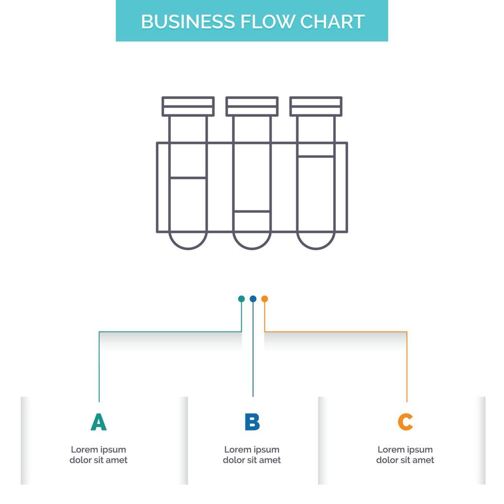 test. tube. la science. laboratoire. conception d'organigramme d'affaires de sang avec 3 étapes. icône de ligne pour le modèle d'arrière-plan de présentation place pour le texte vecteur