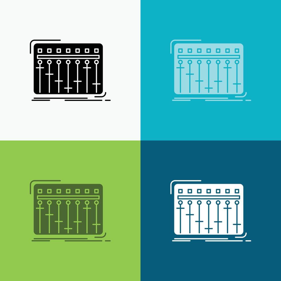 console. dj. mixer. musique. icône de studio sur divers arrière-plans. conception de style glyphe. conçu pour le web et l'application. illustration vectorielle eps 10 vecteur