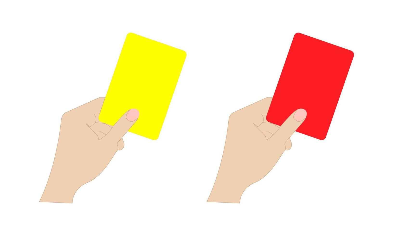 carte de football jaune et rouge. carton jaune et rouge dans la main de l'arbitre de football. avertissement de football. retrait du football du terrain. vecteur