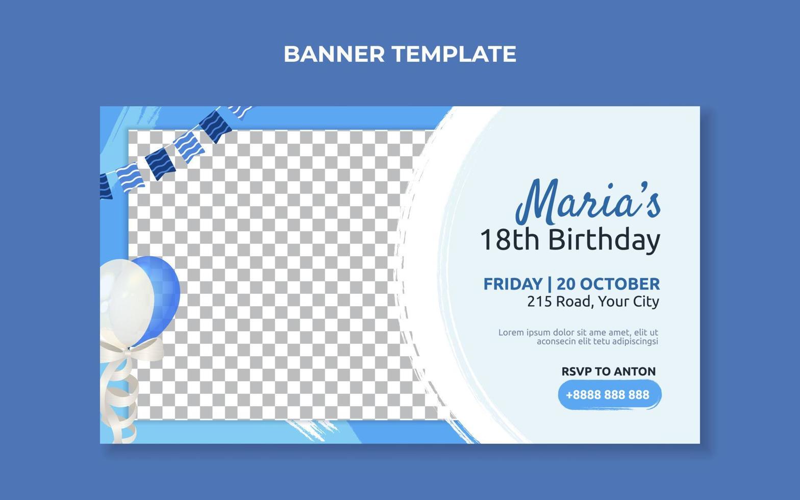 modèle de bannière d'invitation d'anniversaire. convient pour une fête d'anniversaire, une fête de mariage et un événement d'anniversaire vecteur