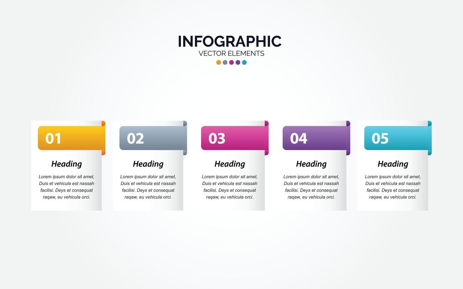 modèle de conception infographique horizontale. concept créatif en 5 étapes. peut être utilisé pour la mise en page du flux de travail. diagramme. bannière. création de sites web. illustration vectorielle vecteur