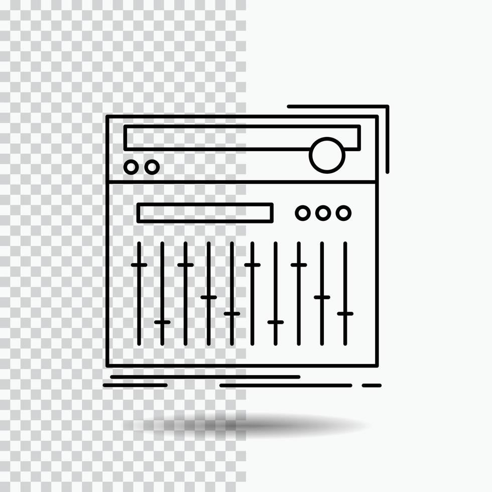 contrôler. manette. midi. studio. icône de ligne sonore sur fond transparent. illustration vectorielle icône noire vecteur