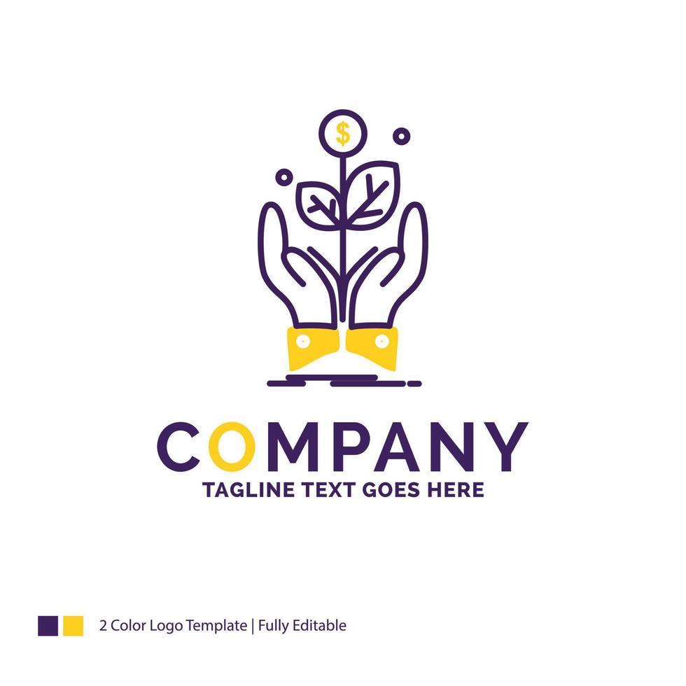 création de logo de nom de société pour les entreprises. compagnie. croissance. plante. monter. conception de nom de marque violet et jaune avec place pour le slogan. modèle de logo créatif pour petites et grandes entreprises. vecteur