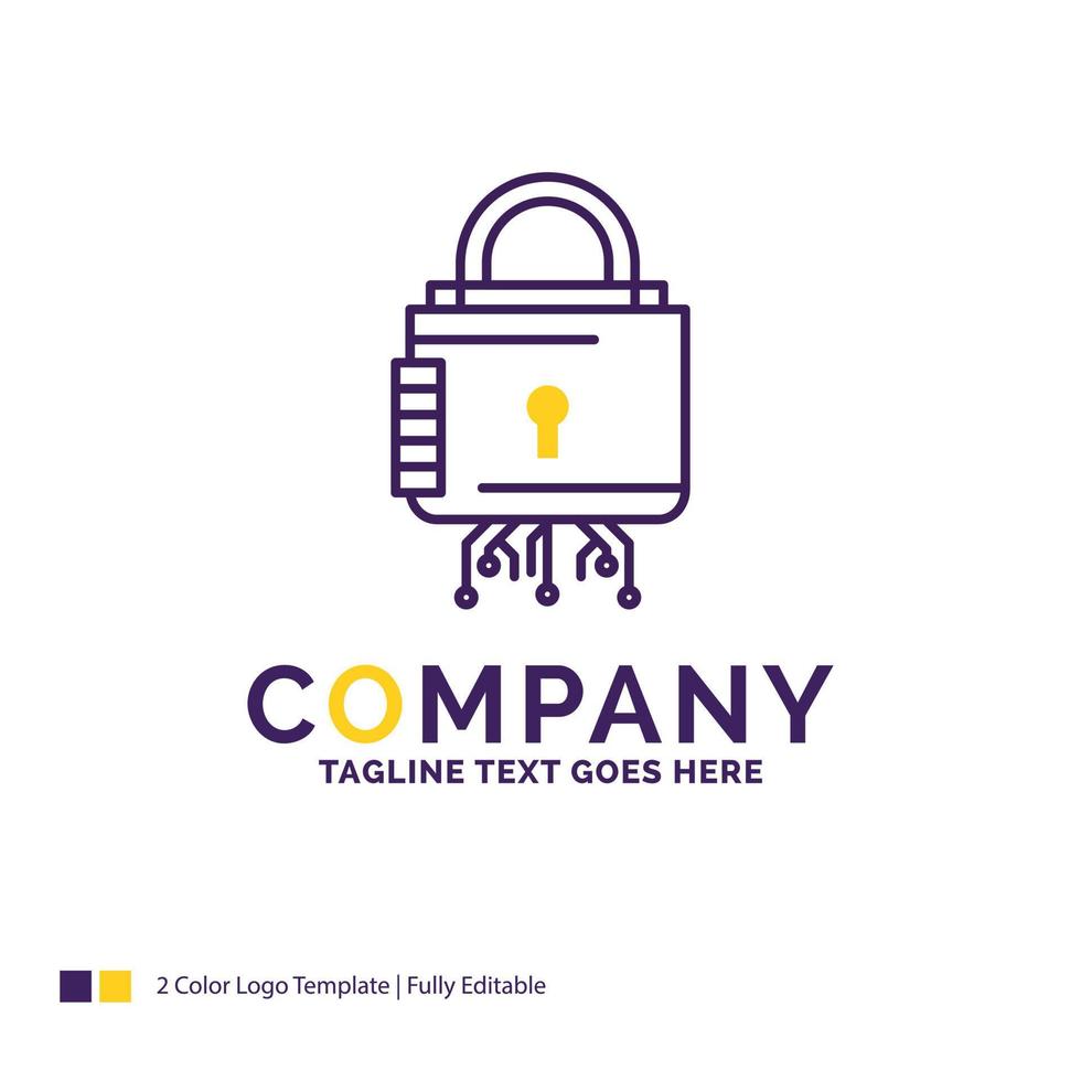 création de logo de nom d'entreprise pour la sécurité. cybernétique. bloquer. protection. sécurisé. conception de nom de marque violet et jaune avec place pour le slogan. modèle de logo créatif pour petites et grandes entreprises. vecteur