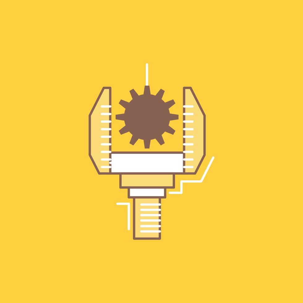 automatisation. industrie. machine. production. icône remplie de ligne plate de robotique. beau bouton logo sur fond jaune pour ui et ux. site web ou application mobile vecteur