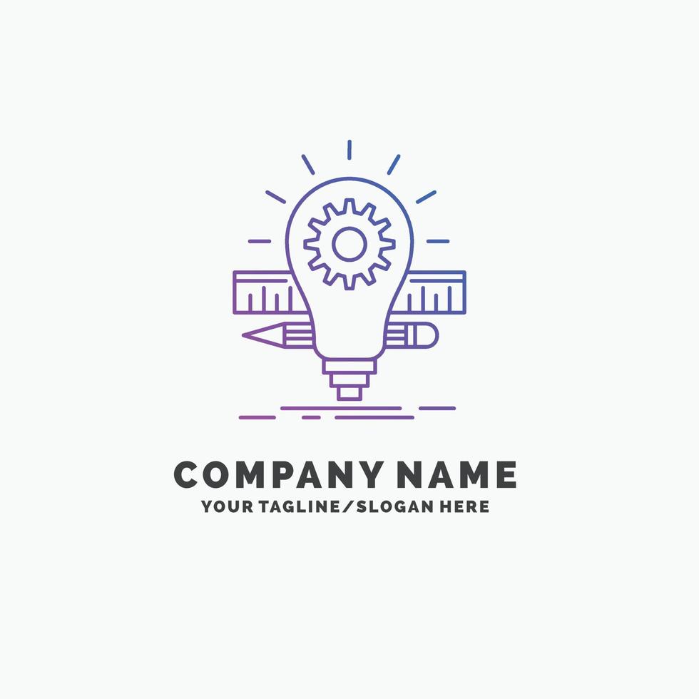 développement. idée. ampoule. crayon. modèle de logo d'entreprise violet à l'échelle. place pour le slogan vecteur