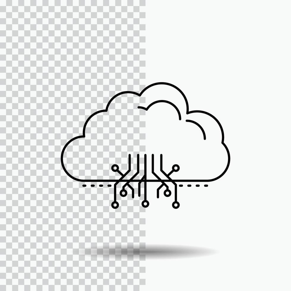 nuage. l'informatique. Les données. hébergement. icône de ligne réseau sur fond transparent. illustration vectorielle icône noire vecteur