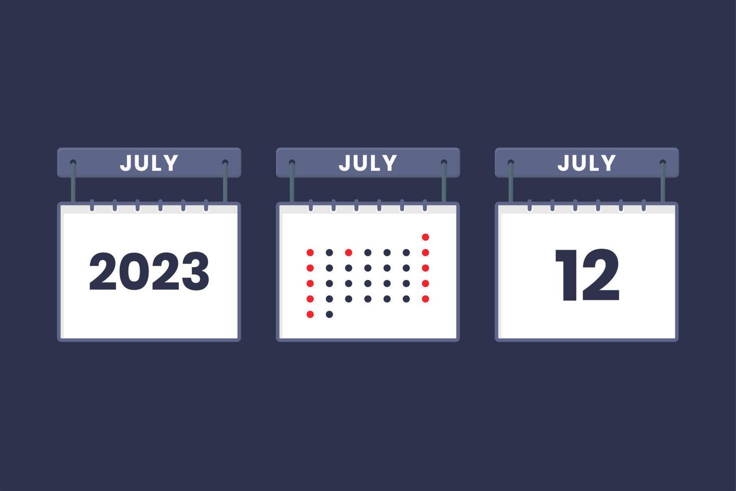 Conception du calendrier 2023 icône du 12 juillet. Calendrier du 12 juillet, rendez-vous, concept de date importante. vecteur