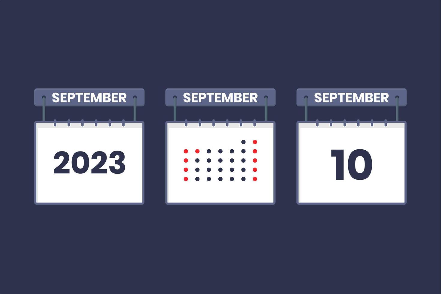 Conception du calendrier 2023 icône du 10 septembre. Calendrier du 10 septembre, rendez-vous, concept de date importante. vecteur