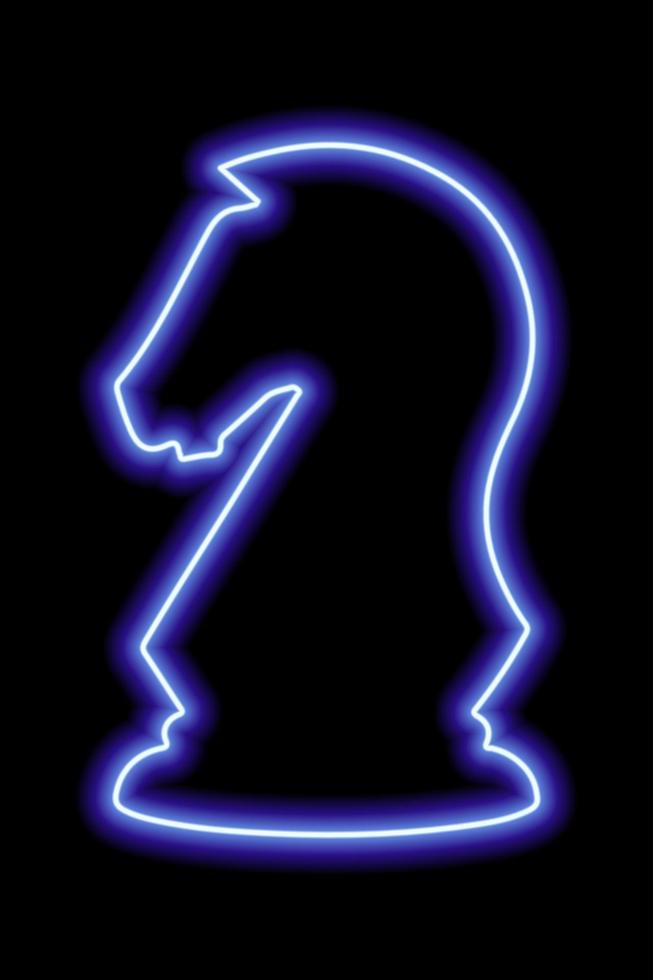 Chevalier de la figure d'échecs contour bleu néon sur fond noir vecteur