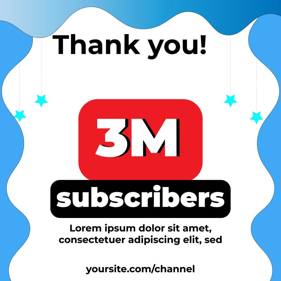 merci pour votre soutien aux abonnés 3m avec fond abstrait. peut être utilisé pour les publications sur les réseaux sociaux, les sites Web et les entreprises vecteur