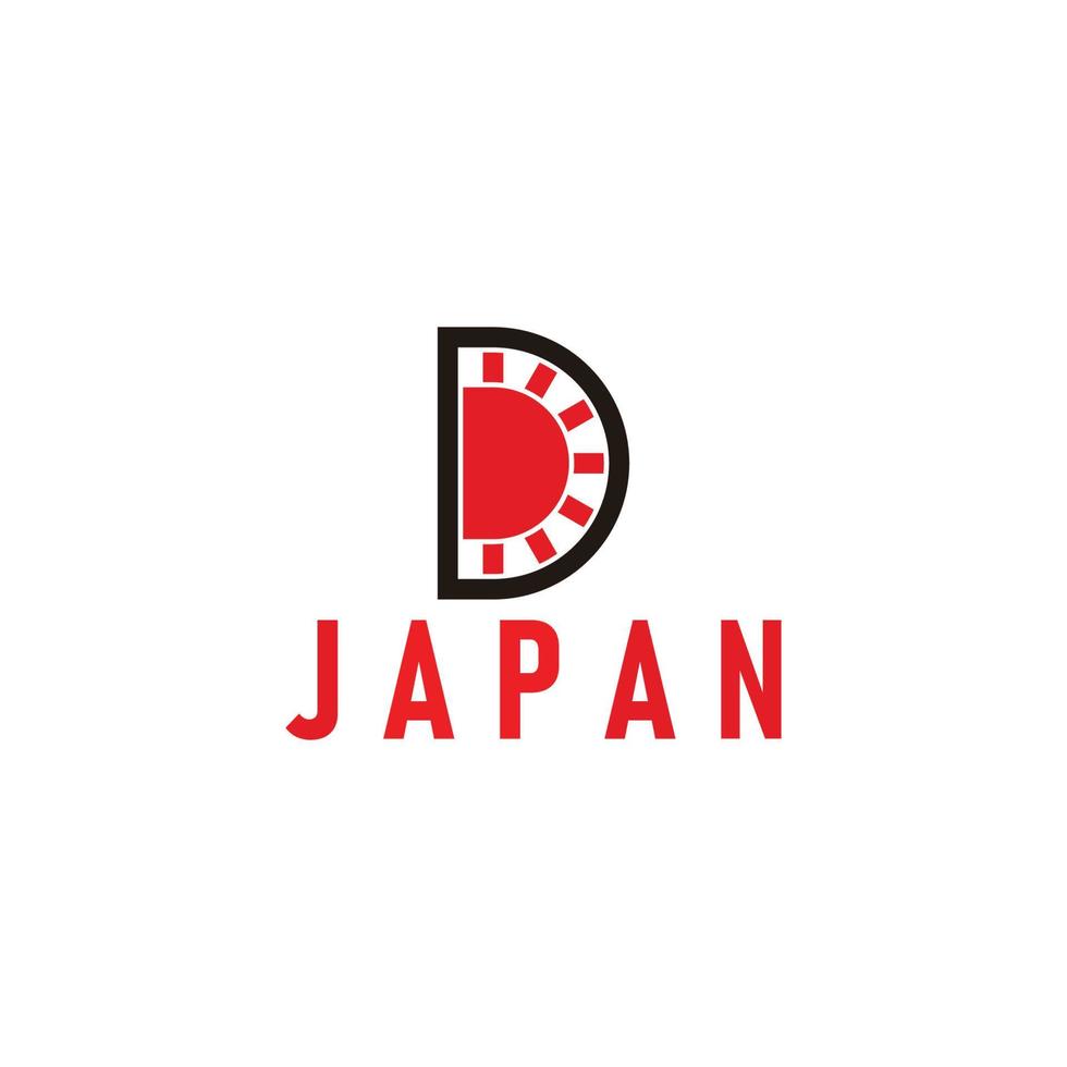 lettre d rayons de soleil japon rouge symbole conception géométrique logo vecteur