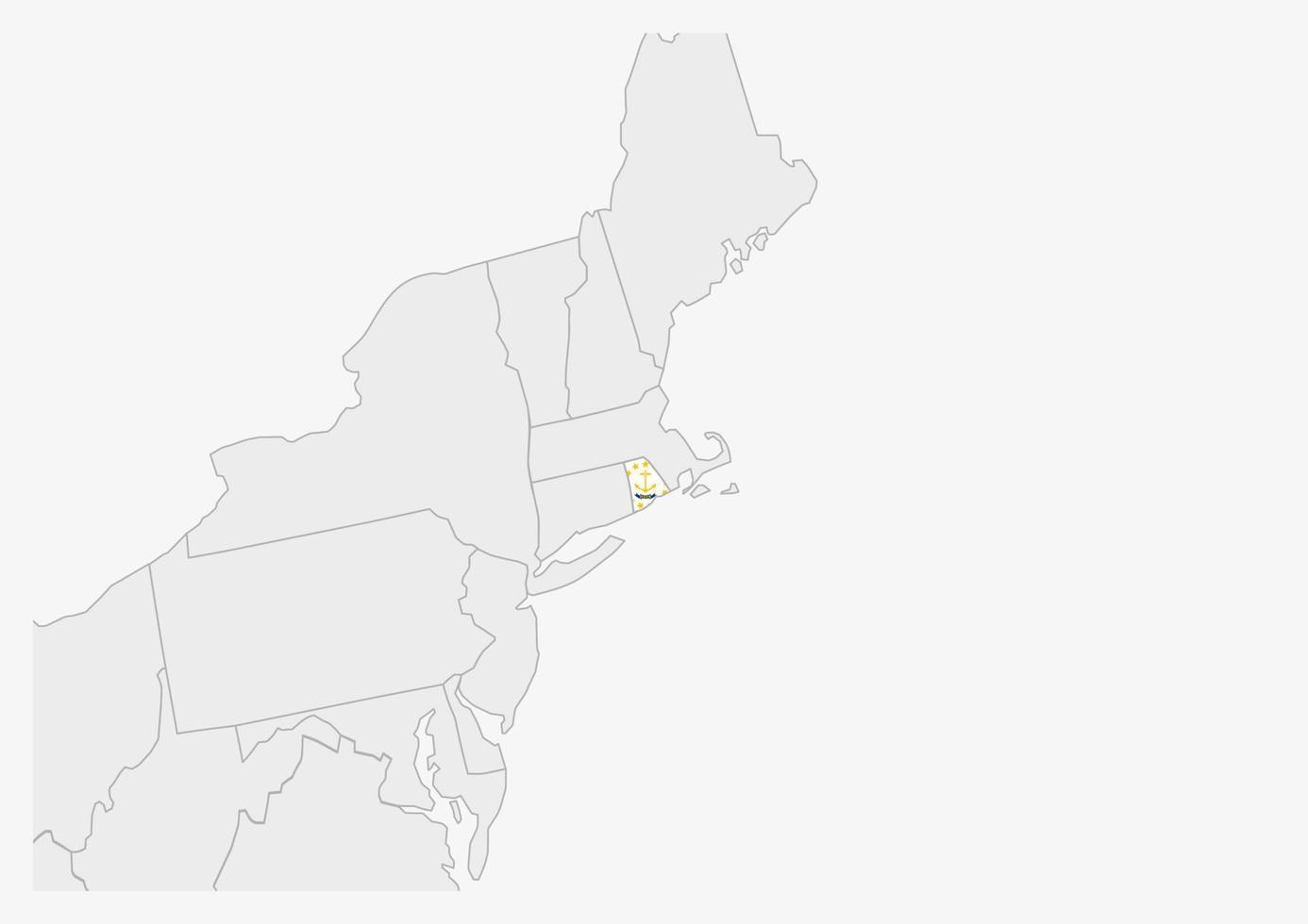 carte de l'état américain de rhode island mise en évidence dans les couleurs du drapeau de rhode island vecteur