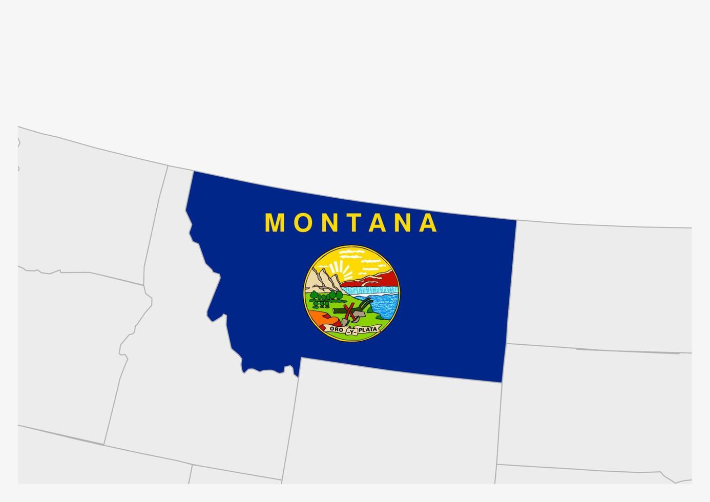 carte de l'état américain du montana mise en évidence dans les couleurs du drapeau du montana vecteur