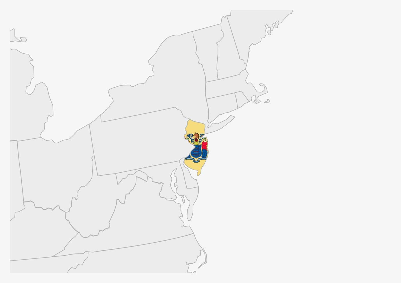 carte de l'état américain du new jersey mise en évidence dans les couleurs du drapeau du new jersey vecteur