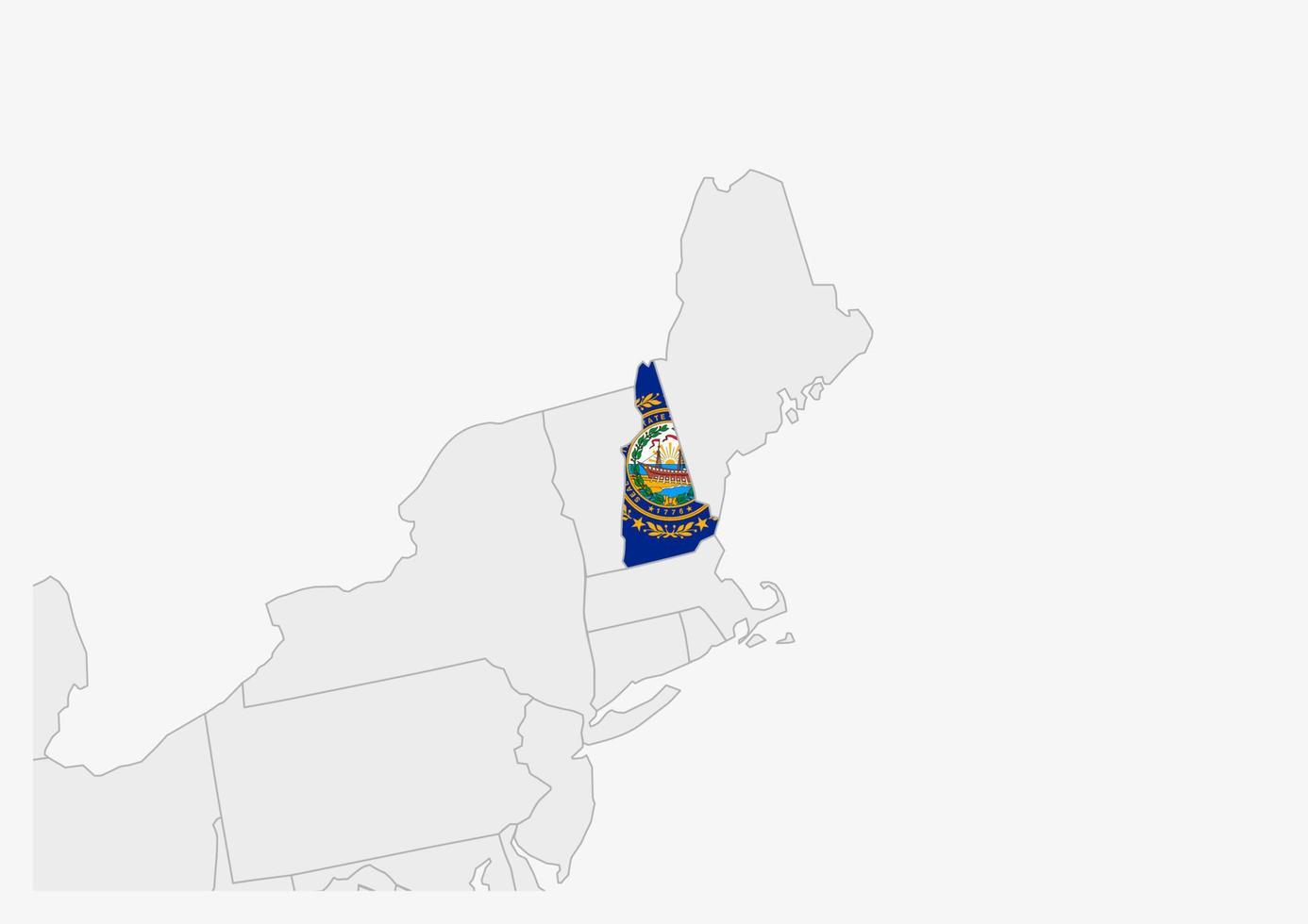 carte de l'état américain du new hampshire mise en évidence dans les couleurs du drapeau du new hampshire vecteur