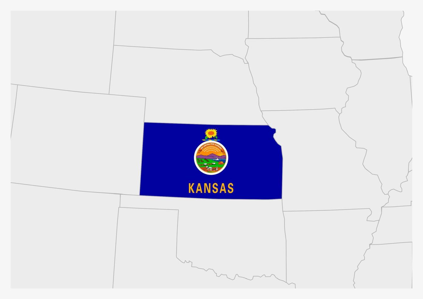 carte de l'état américain du kansas mise en évidence dans les couleurs du drapeau du kansas vecteur