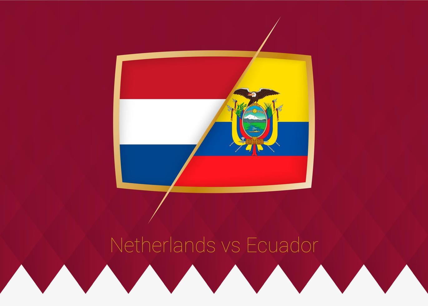 pays-bas contre l'équateur, icône de la phase de groupes de la compétition de football sur fond bordeaux. vecteur