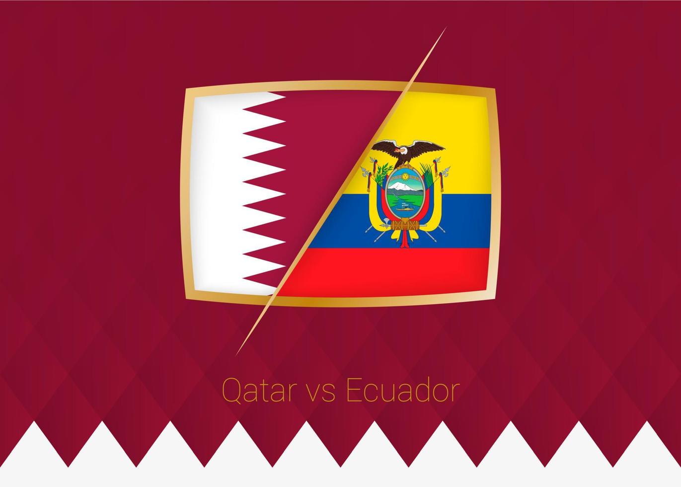 qatar vs equateur, icône de la phase de groupes de la compétition de football sur fond bordeaux. vecteur