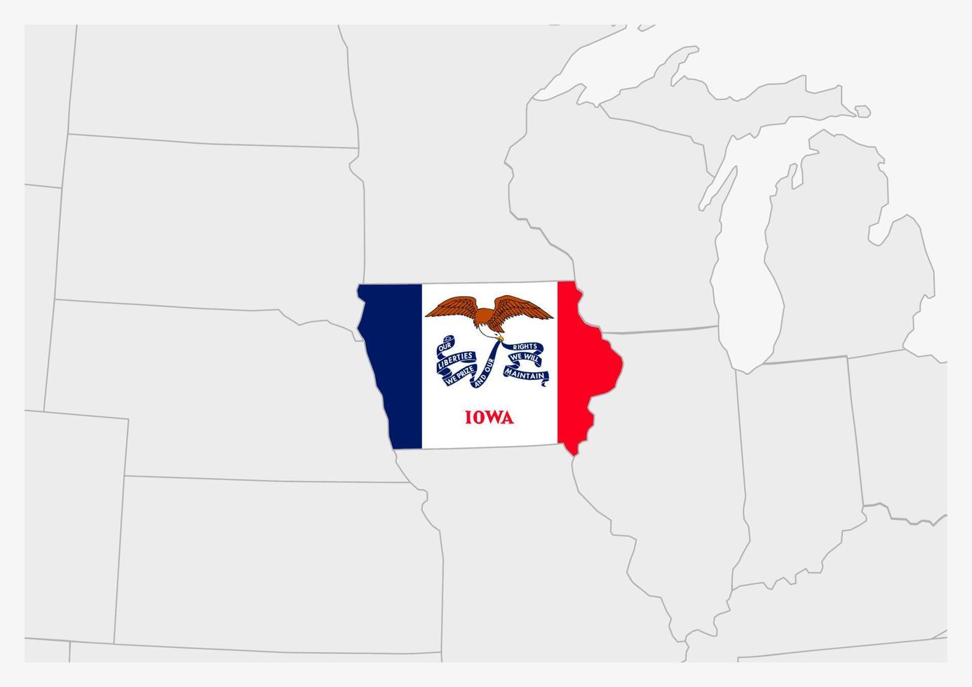 carte de l'état américain de l'iowa mise en évidence dans les couleurs du drapeau de l'iowa vecteur