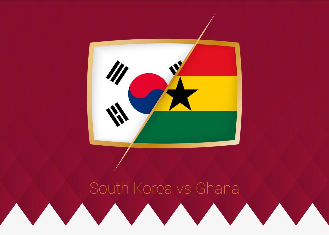 corée du sud contre ghana, icône de la phase de groupes de la compétition de football sur fond bordeaux. vecteur