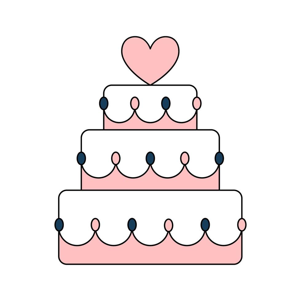 beau gâteau d'anniversaire de mariage avec coeur. une douceur pour les vacances. icône de mariage simple. illustration vectorielle de griffonnage vecteur