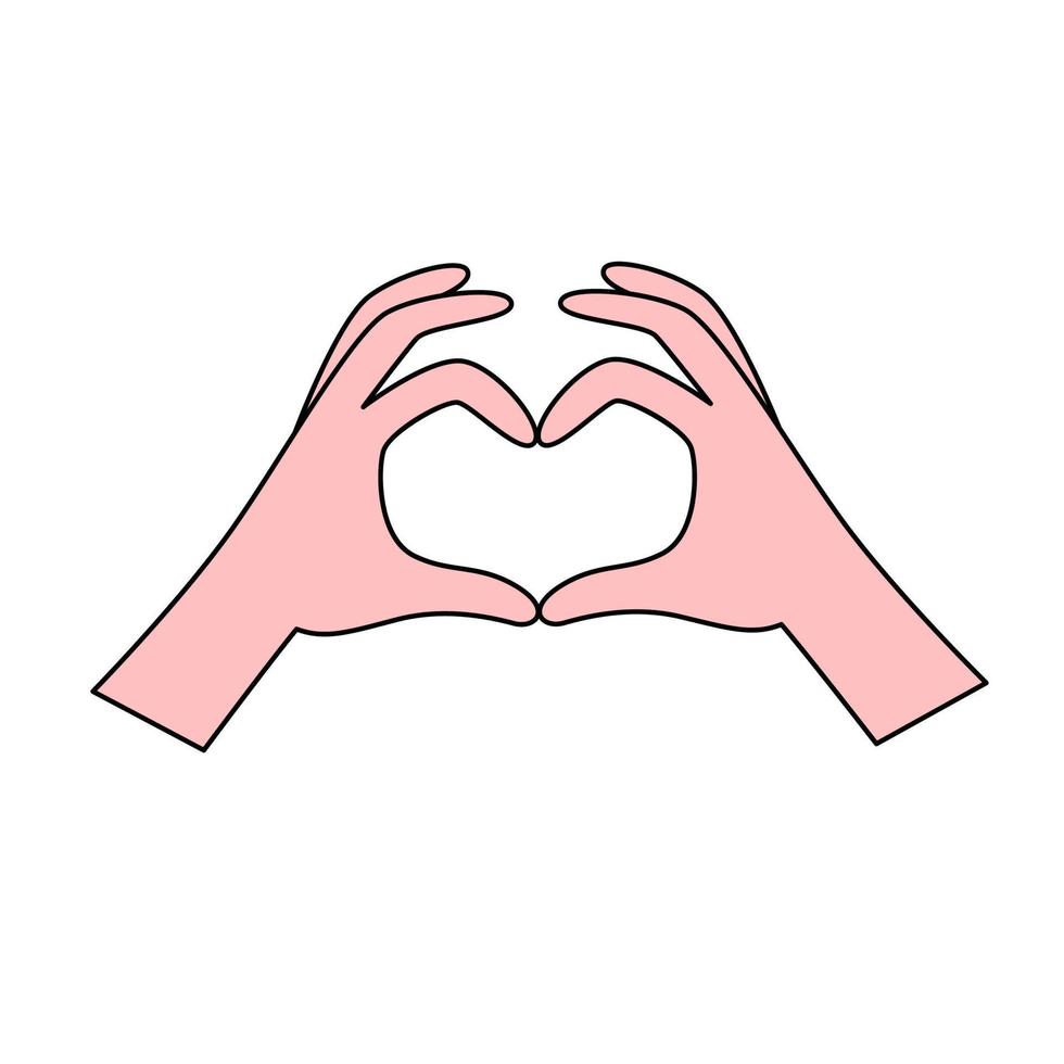 mains en forme de cœur. symbole d'amour. icône de mariage simple. illustration vectorielle dans un style doodle vecteur
