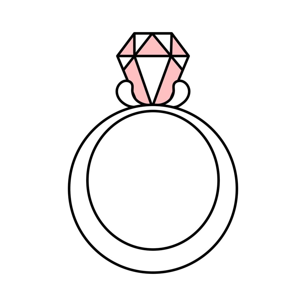 nombre avec un diamant. bague de mariage pour la proposition. bijoux. icône de mariage simple. illustration vectorielle de griffonnage vecteur