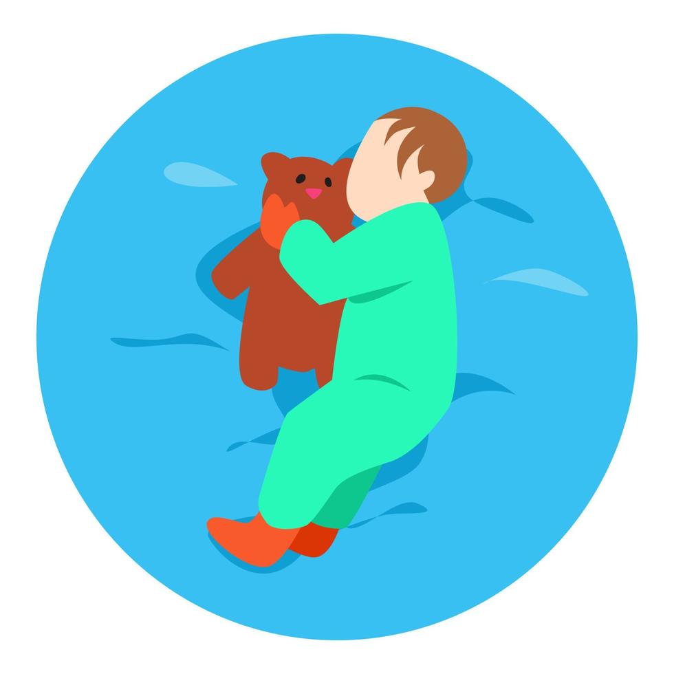 bébé dort avec un ours en peluche. concept d'enfants, poupées, jouets, activités, parents, etc. illustration vectorielle plane vecteur