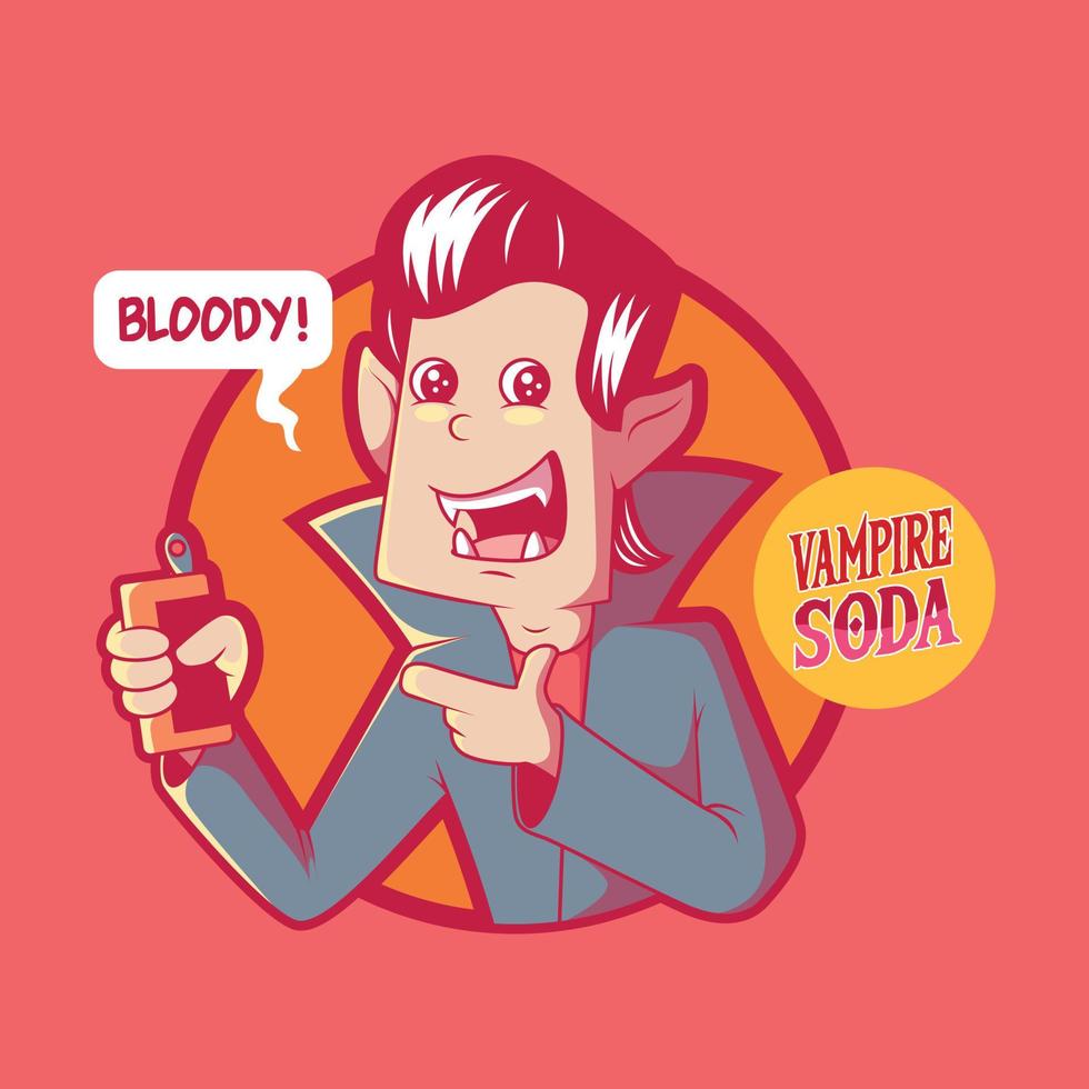 personnage de vampire tenant un soda une illustration vectorielle de canette. publicité, drôle, concept de conception. vecteur