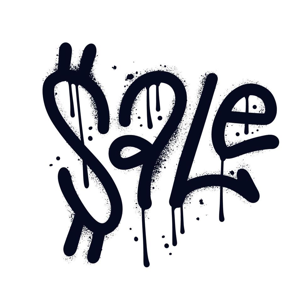 vente - mot de lettrage graffiti urbain pulvérisé en noir sur blanc. illustration vectorielle texturée de pulvérisation dessinée à la main isolée. vecteur