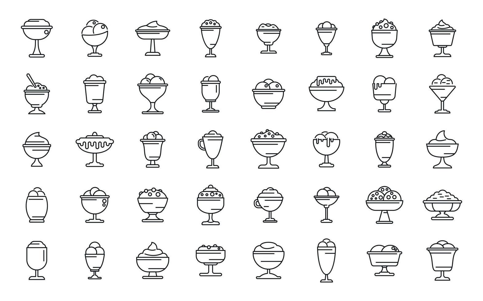 les icônes de bol de gelato définissent le vecteur de contour. crème glacée