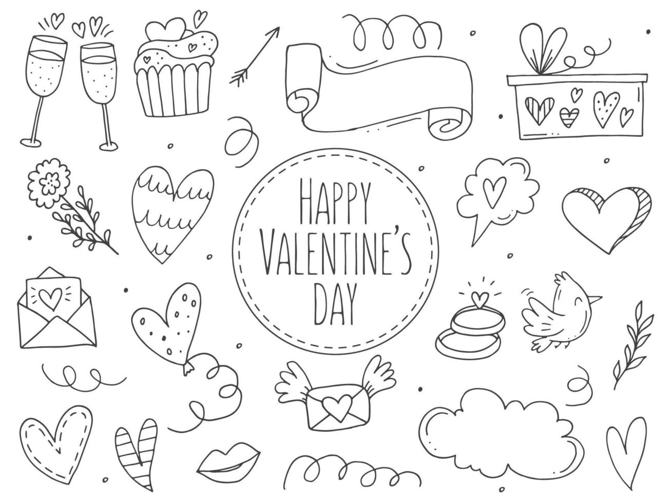 grand ensemble d'éléments de doodle mignons dessinés à la main sur l'amour. autocollants de message pour les applications. icônes pour la saint valentin, les événements romantiques et le mariage. vecteur