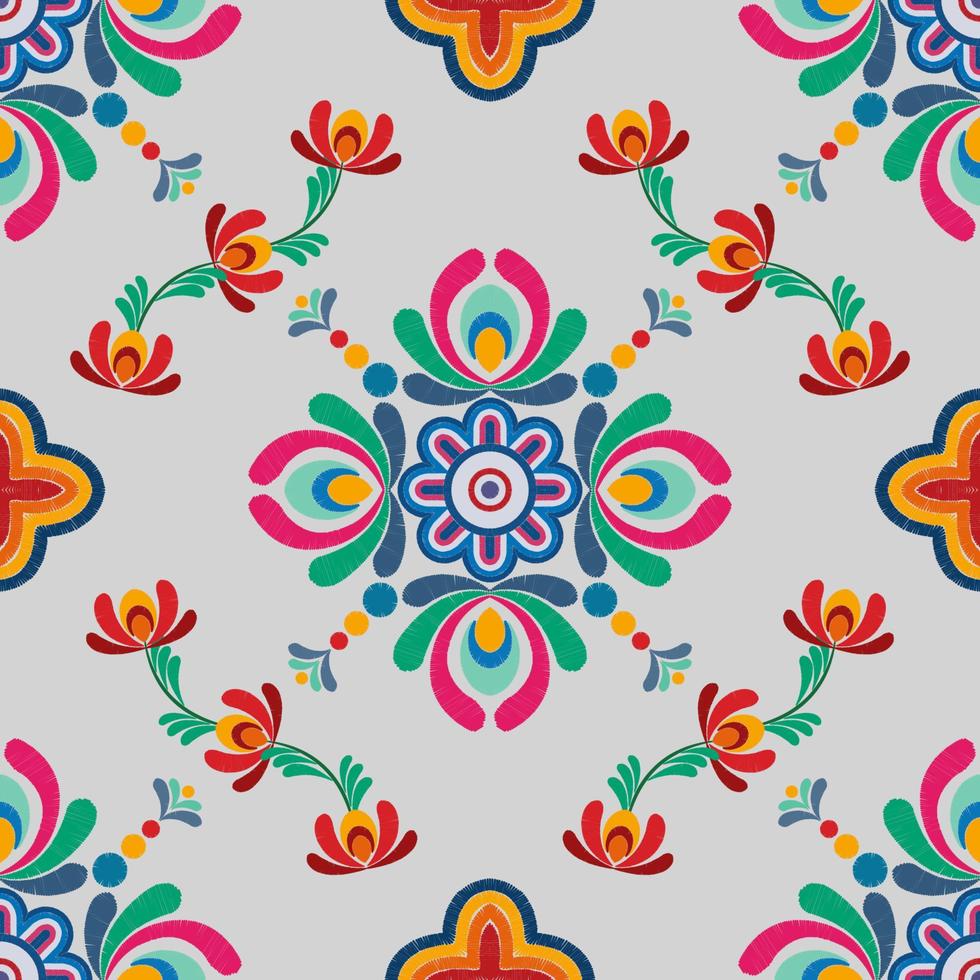 conception de décoration de modèle ethnique sans couture ikat. tapis en tissu aztèque boho mandalas textile décor papier peint. tribal natif motif ornements ikkat traditionnel broderie vecteur hongrois polonais morave