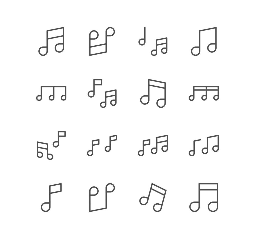 ensemble d'icônes de partitions et de sons, volume, tonalité, musique, mélodie, chanson et vecteurs de variété linéaire. vecteur