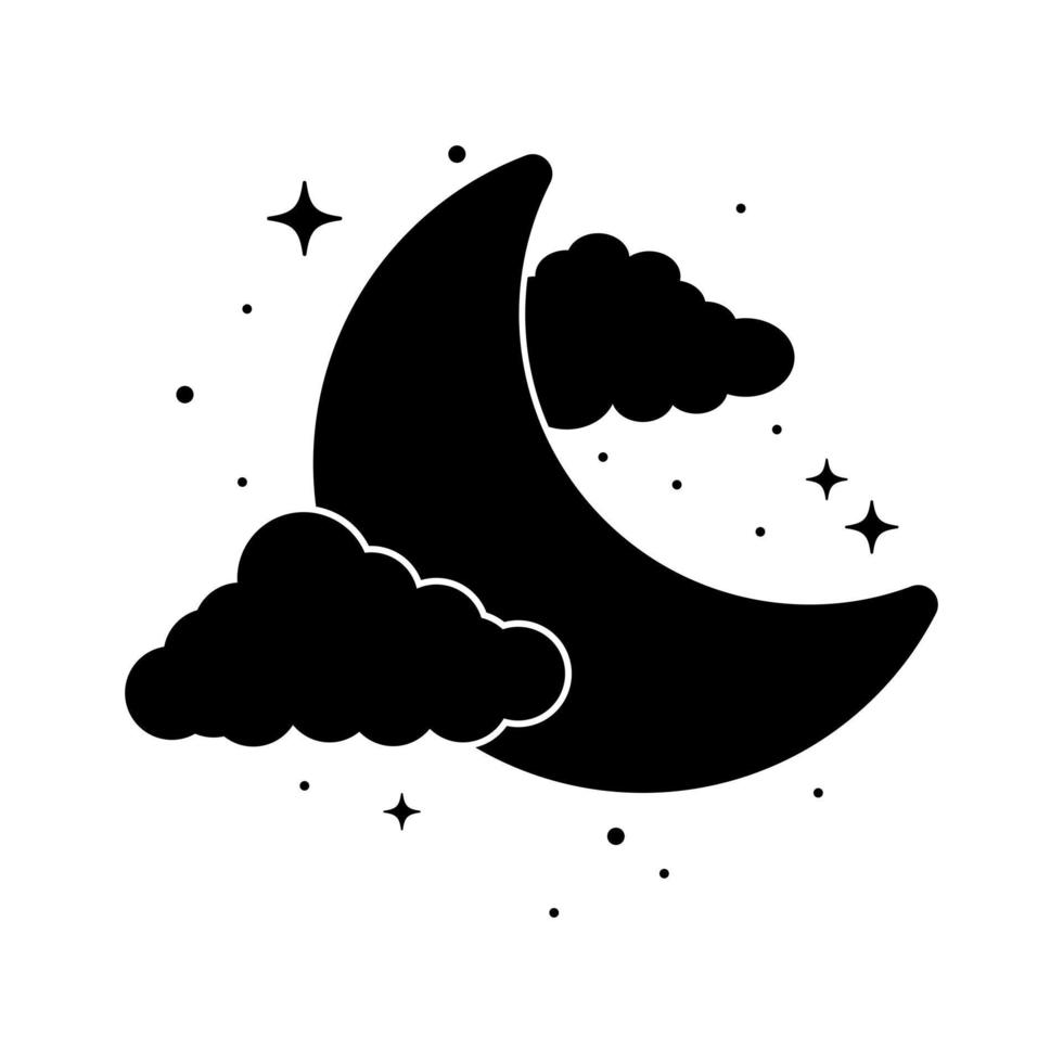silhouette vectorielle de la lune avec des nuages noirs et des étoiles. pour la conception d'autocollants. vecteur