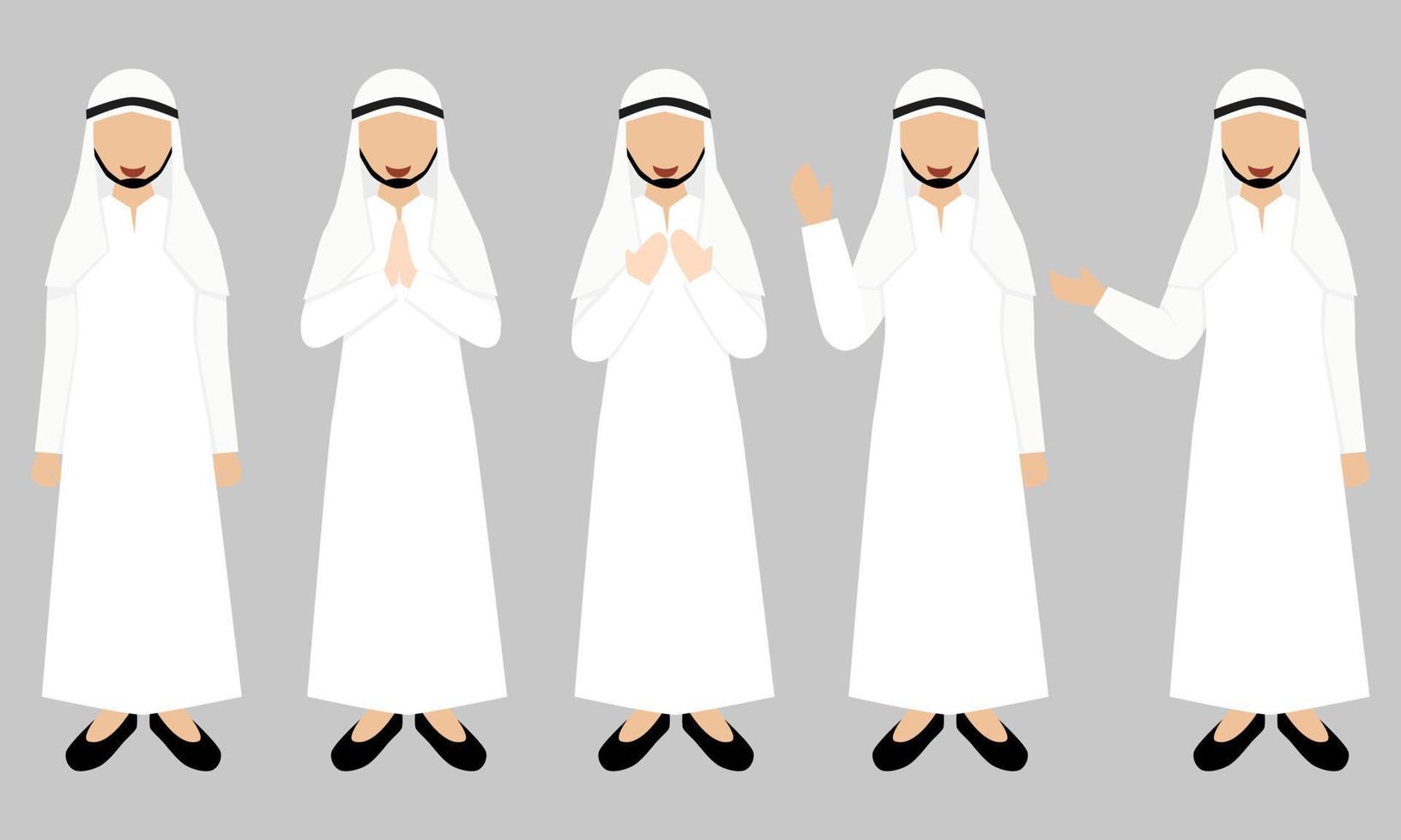 personnage d'homme arabe avec pose différente vecteur