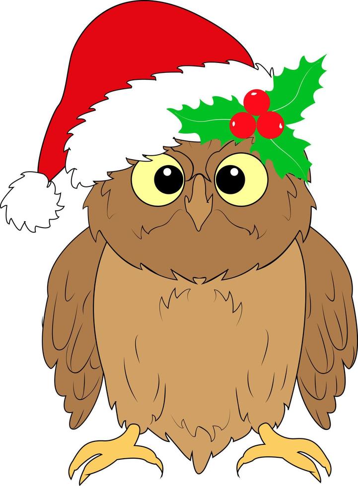 joyeux Noël. carte de voeux d'un hibou dans un bonnet de noel. hibou du nouvel an. vecteur