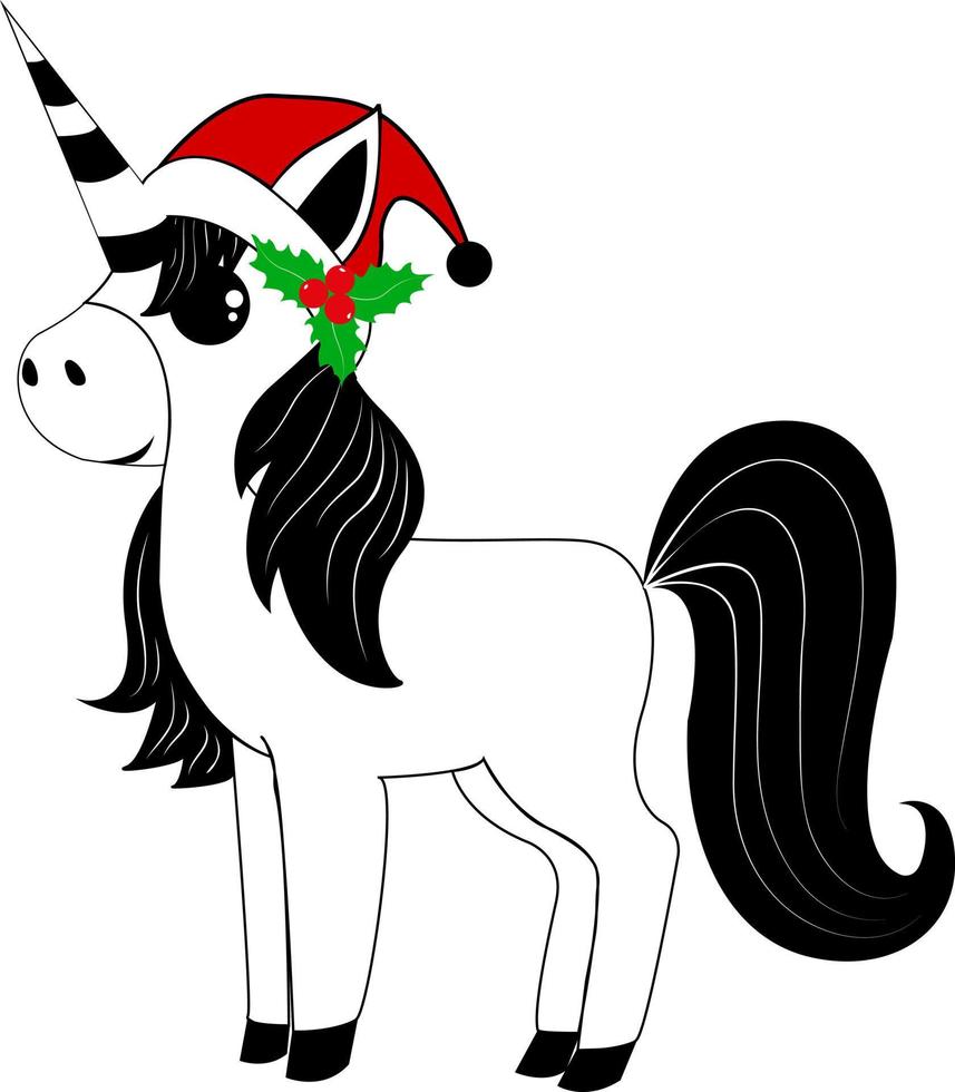 la licorne porte un bonnet de noel. Noël. nouvel An. fond blanc. vecteur