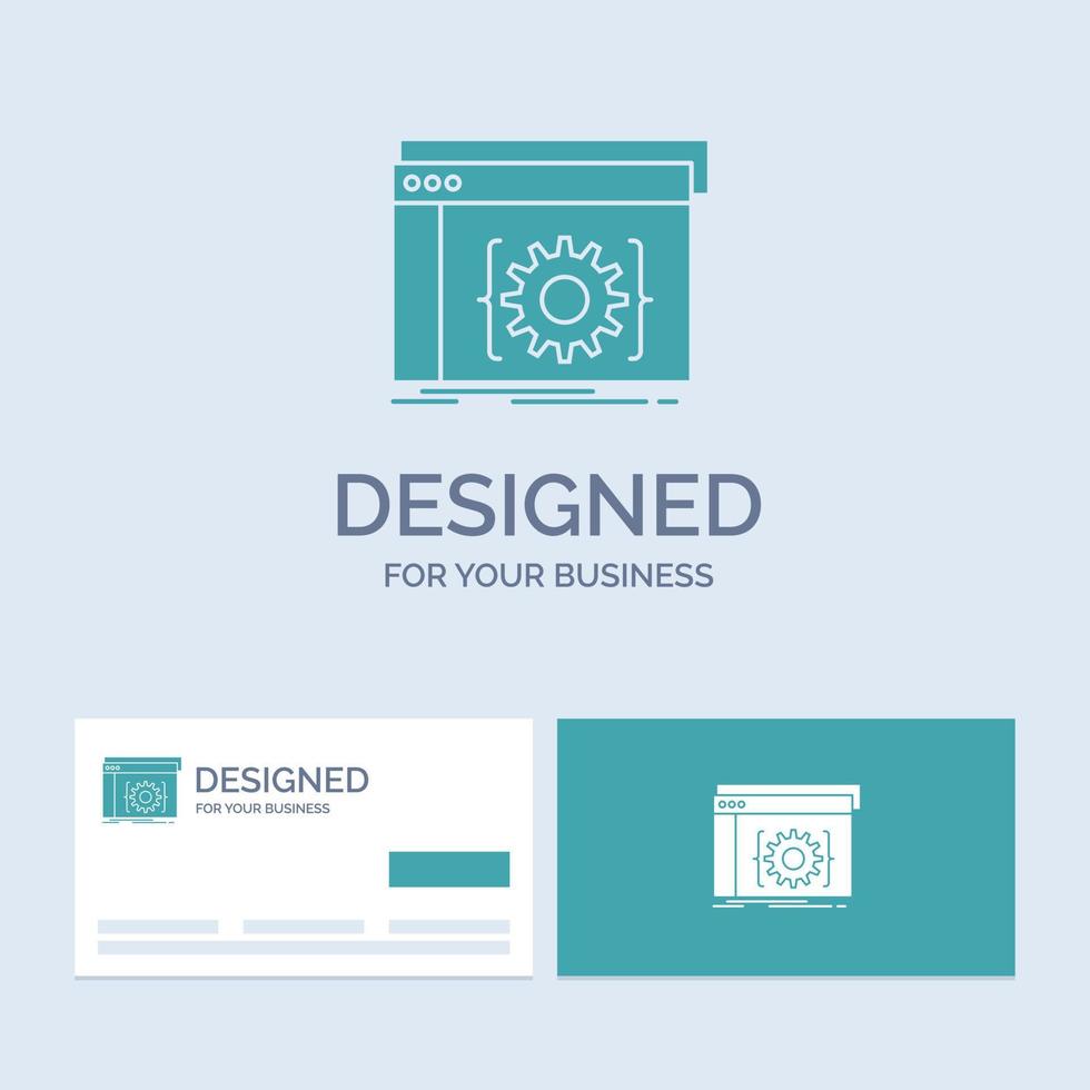 API. application. codage. développeur. symbole d'icône de glyphe de logo d'entreprise de logiciel pour votre entreprise. cartes de visite turquoise avec modèle de logo de marque. vecteur