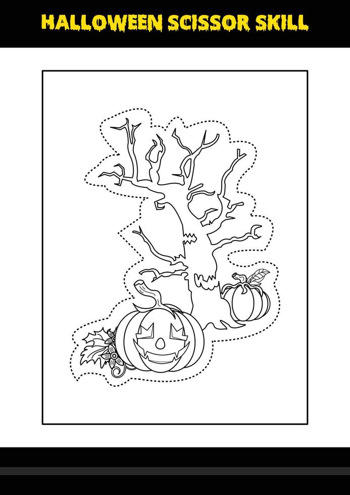 compétences de ciseaux d'halloween pour les enfants. page de coloriage de compétences de ciseaux d'halloween pour les enfants. vecteur