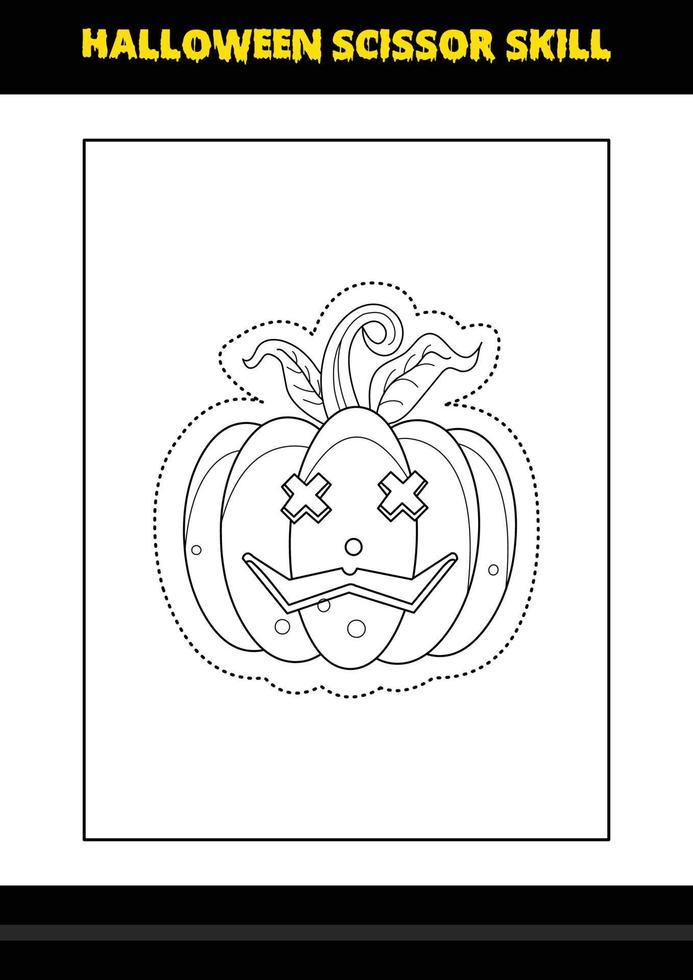 compétences de ciseaux d'halloween pour les enfants. page de coloriage de compétences de ciseaux d'halloween pour les enfants. vecteur