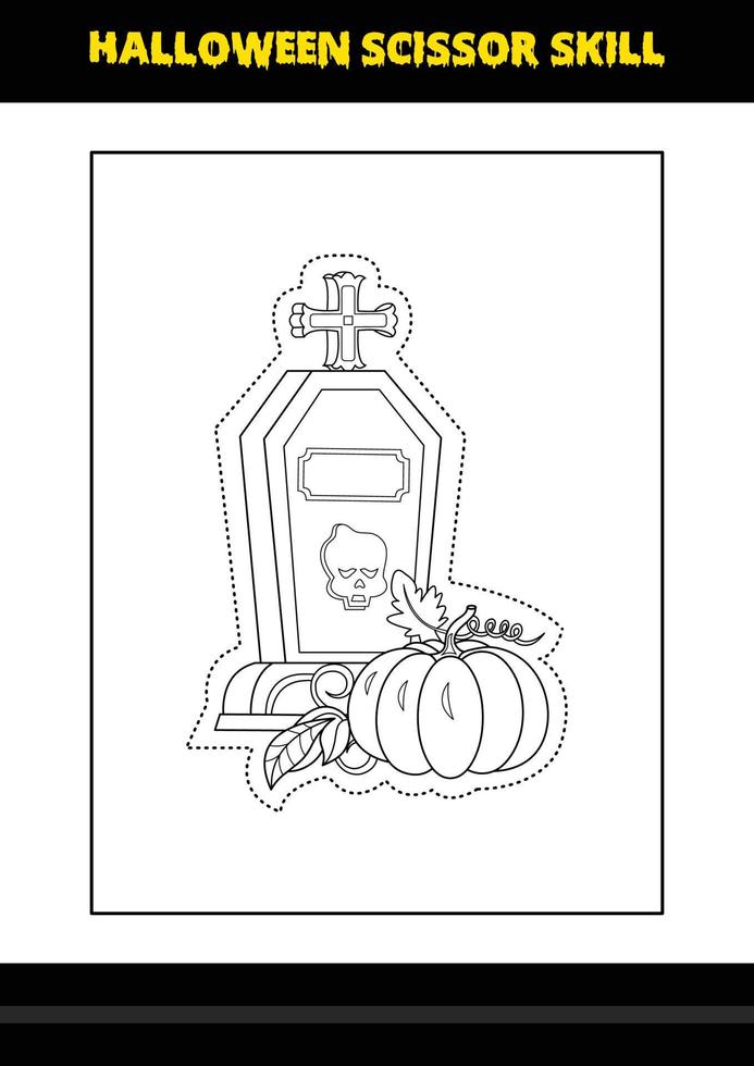 compétences de ciseaux d'halloween pour les enfants. page de coloriage de compétences de ciseaux d'halloween pour les enfants. vecteur