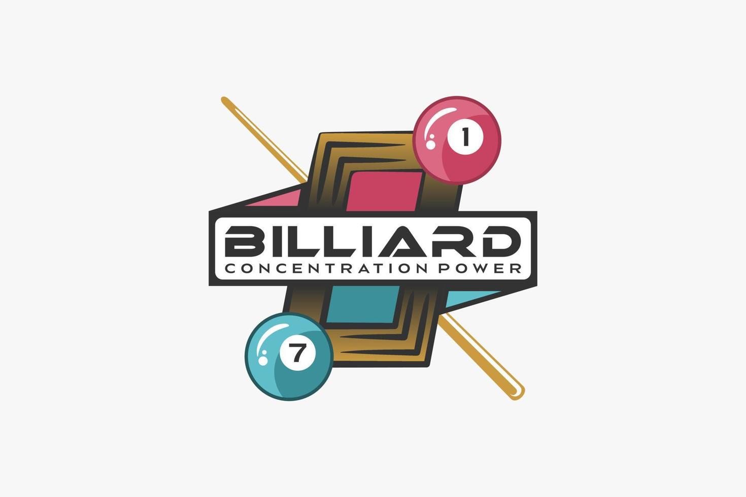 création de logo de billard avec concept créatif, icône de boule de billard combinée avec une icône de table et un bâton de billard vecteur