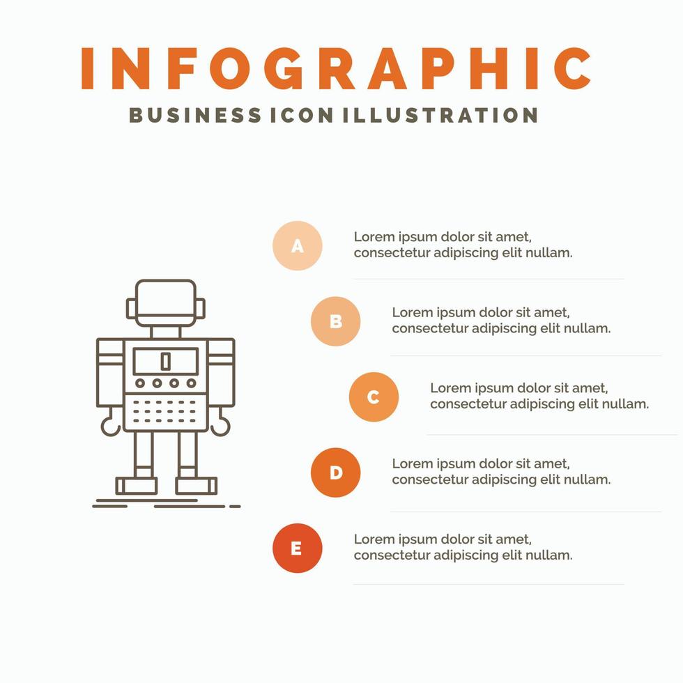 autonome. machine. robot. robotique. modèle d'infographie technologique pour le site Web et la présentation. icône grise de ligne avec illustration vectorielle de style infographie orange vecteur